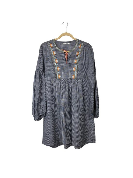 Griffin Paris Dresses & Skirts - ✨3/$30 Grifflin Paris M Gingham Long Sleeve Embroidered Cotton Dress Cottagecore